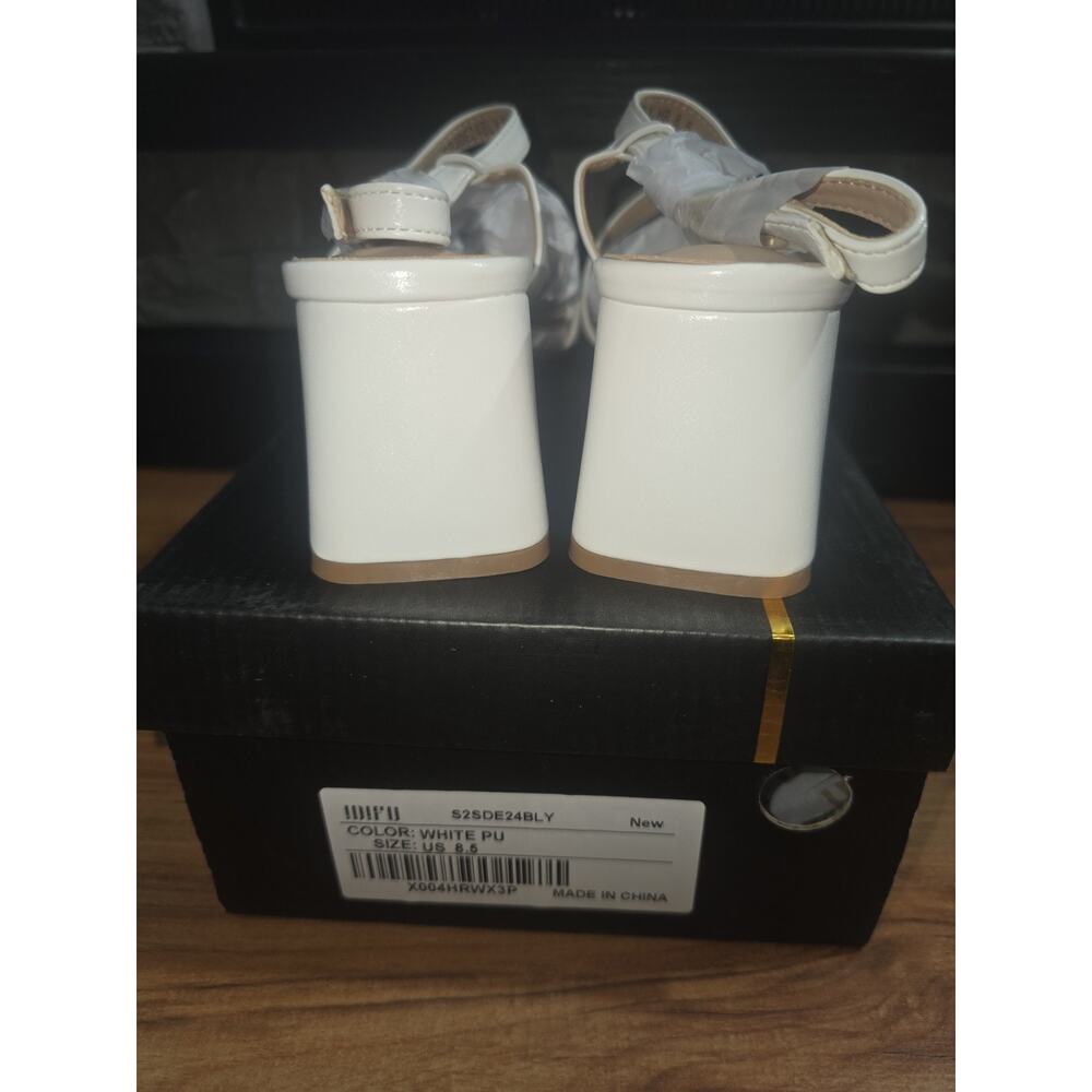 IDIFU IN2 Strappy Heels for Women Square Toe Low Chunky Block Heels White Sz 8.5 - Picture 2 of 7